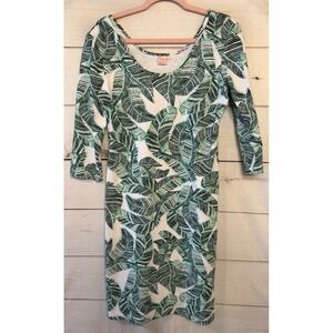 Persifor Tropical Leaf Print 3/4 Sleeve Dress Womens Size Medium Made in USA
